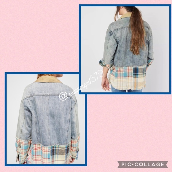 Free People Sirius Plaid Mixed Denim Jacket - Picture 2 of 4